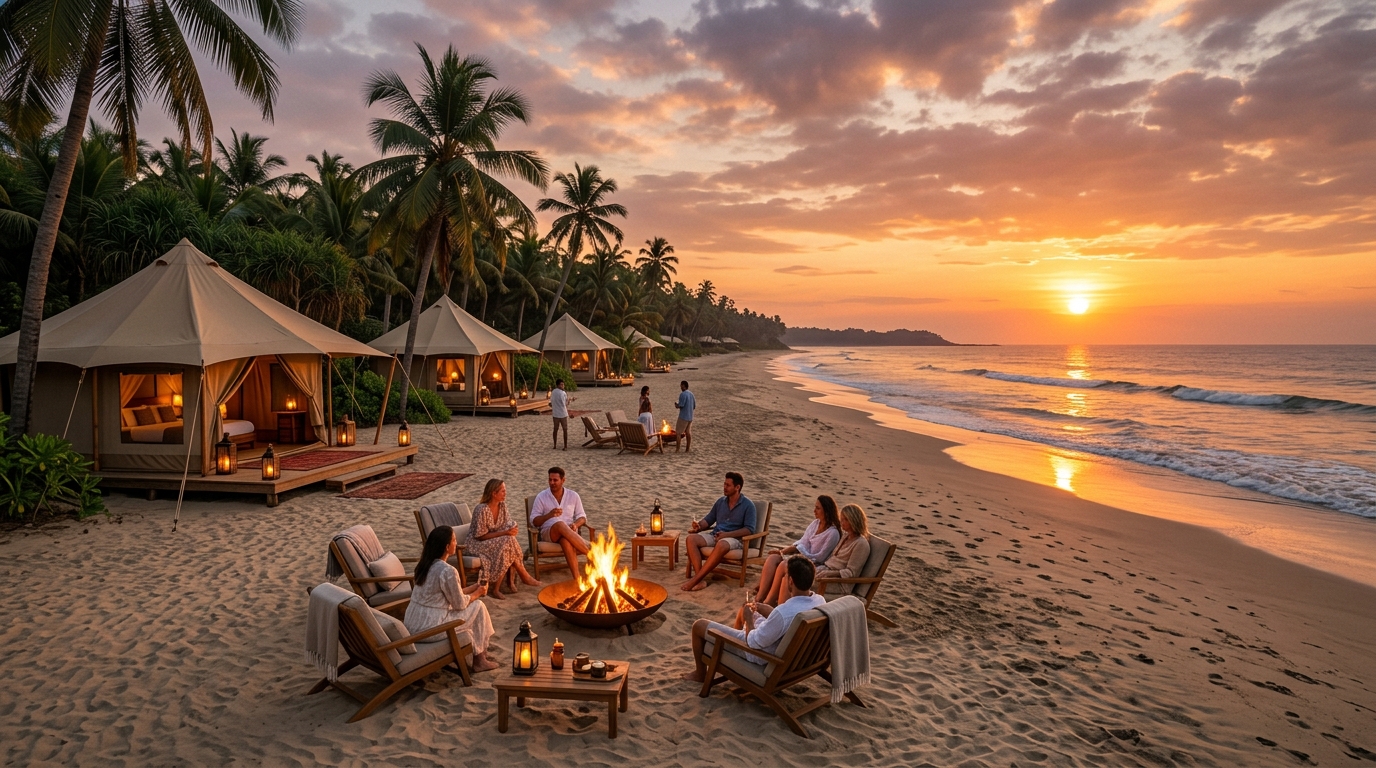 Golden Sunset Bonfire Gathering